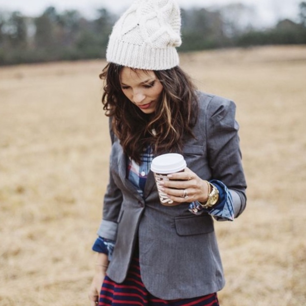 Rag & Bone Blue Print One Button Split Hem Blazer - image 1